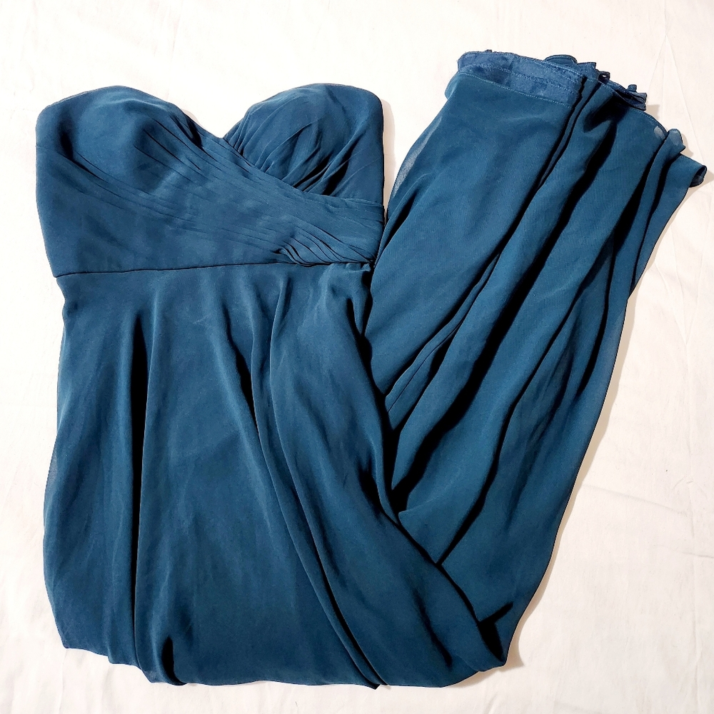 Jenny Yoo Aidan strapless chiffon gown ceil blue - Picture 3 of 8